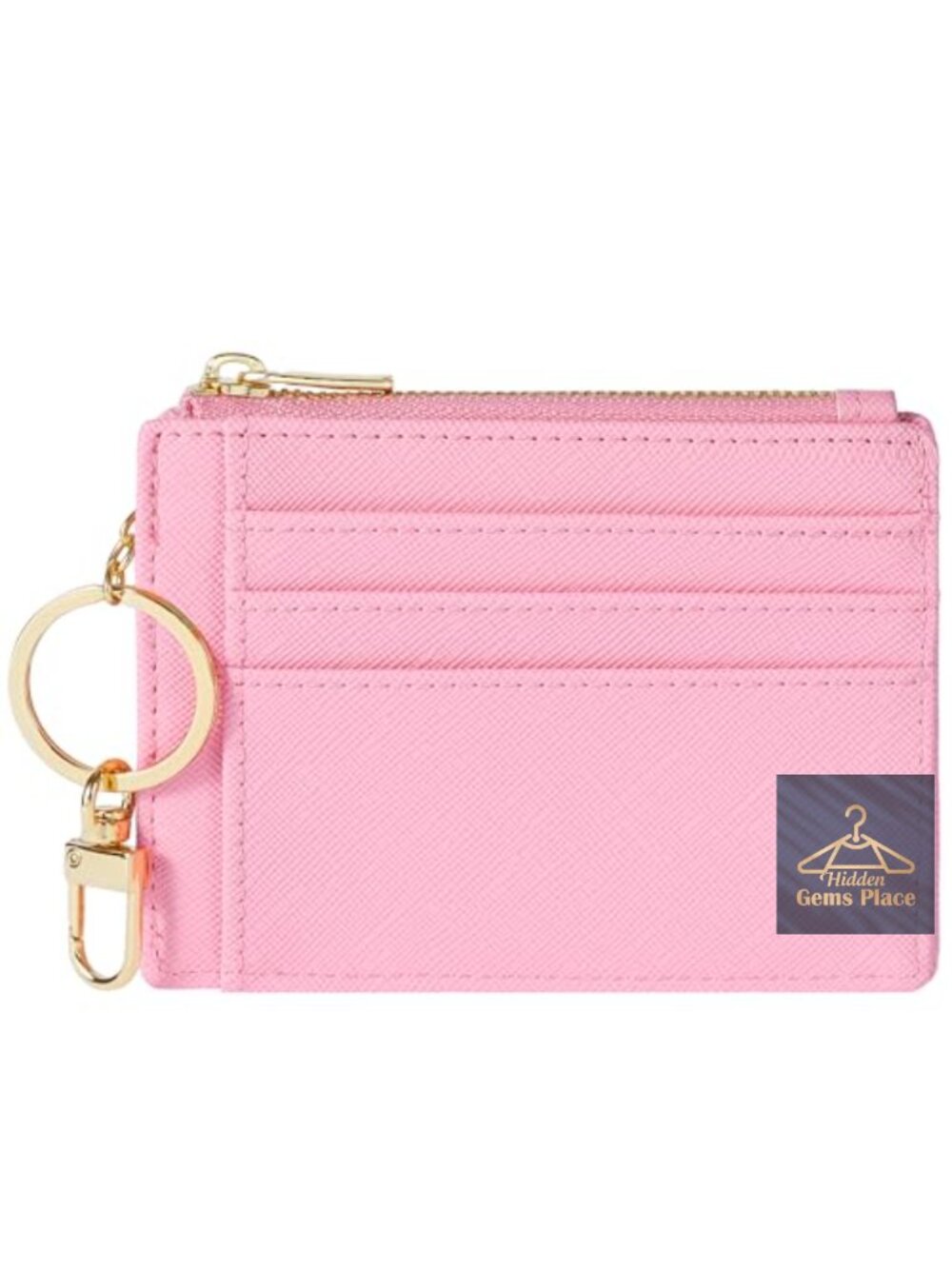 Slim Front Pocket Card Case Wallet with Keychain Faux Leather